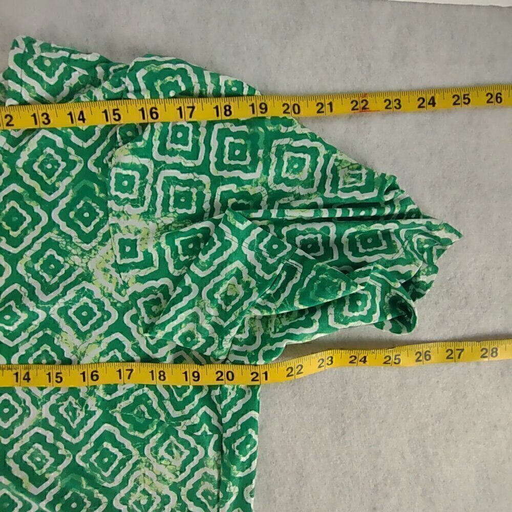 Kim Rogers Green White Geometric Sheath Midi Dress Stretch Elbow Sleeve L - Picture 8 of 10